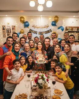 نمونه خروجی پرامپت «عکس گروهی مهمانی تولد»، ساختهشده با هوش مصنوعی